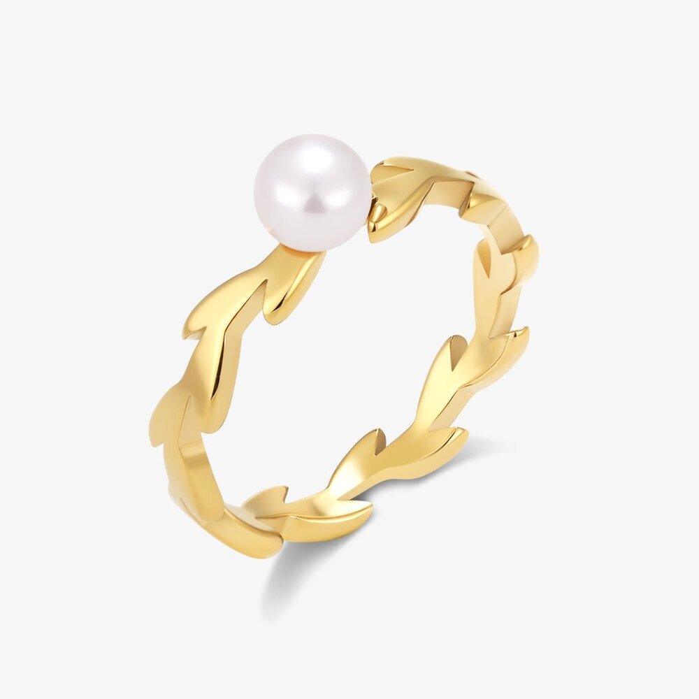 Baby Size Fresh Water Pearl Rings With Leaf Band